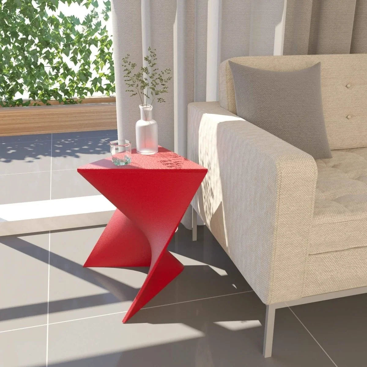 LeisureMod Randolph Triangular Side Table Set of 2 /Red