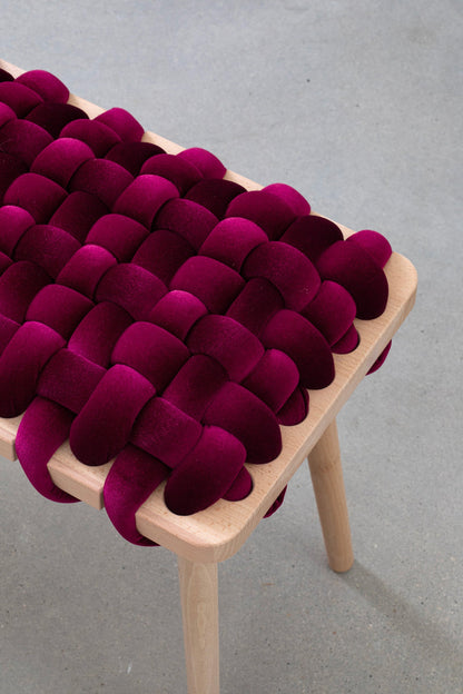 Burgundy Velvet Woven Bench