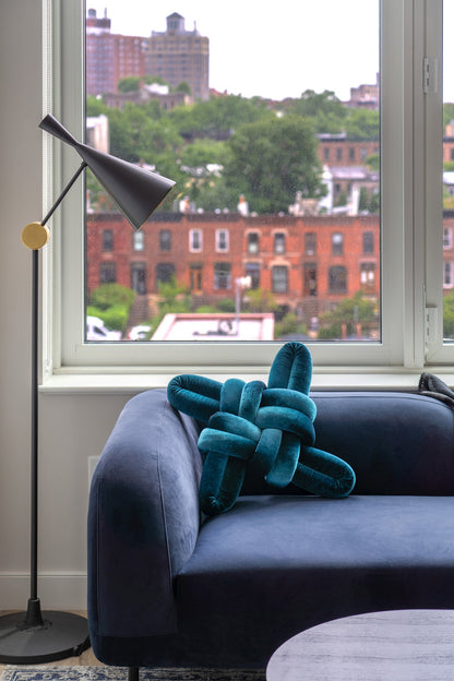 Petrol Velvet Knot Pillow