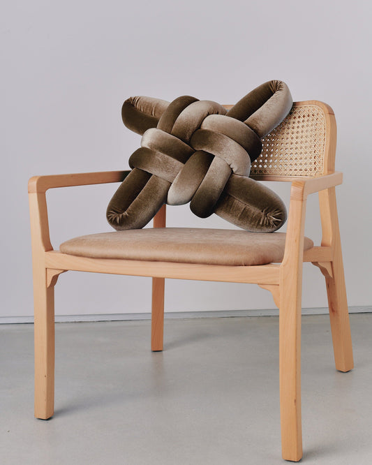 Truffle Velvet Knot Pillow
