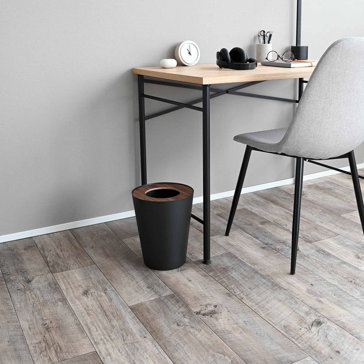 Trash Can - Round - Steel + Wood